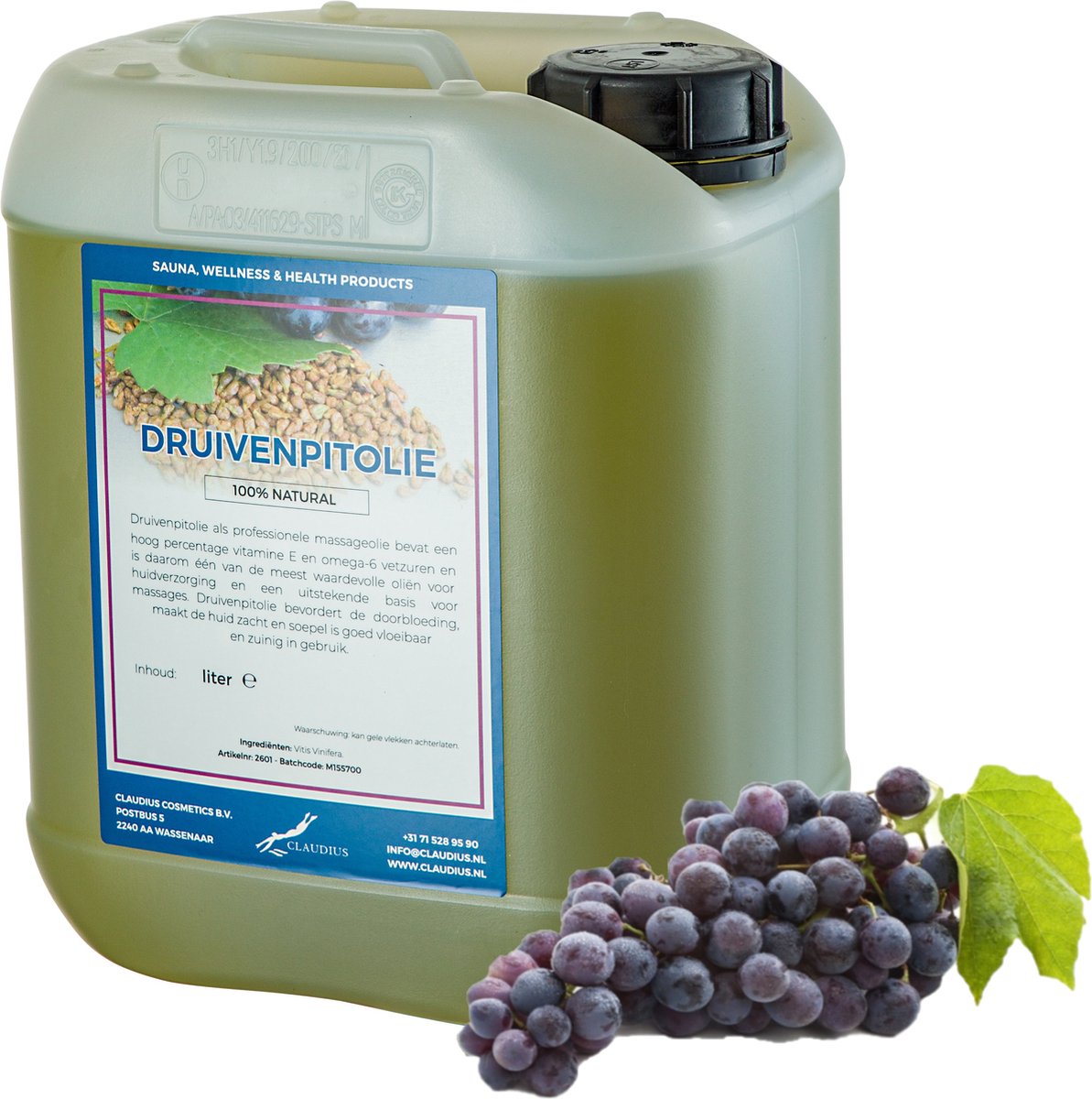 Goedkoopste Druivenpitolie 5 liter - 100 Natuurlijk - biologisch en koudgeperst - grapeseed oil