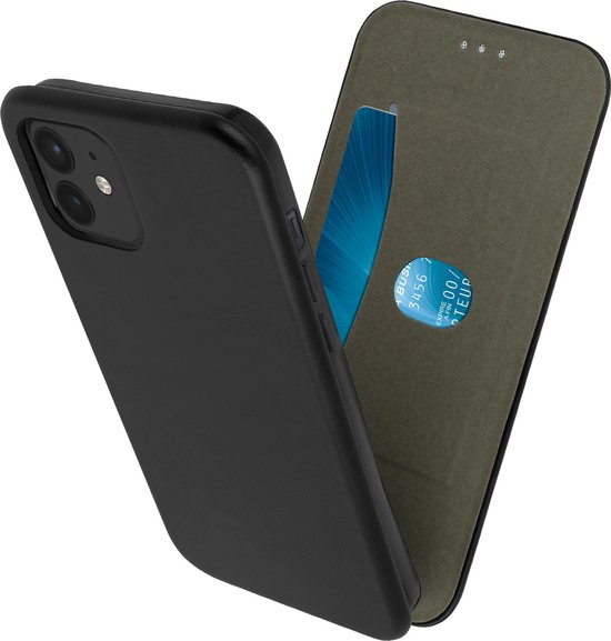 Foto: Geschikt voor apple iphone 12 mini etui vertikaal clamshell kaartetui zwart