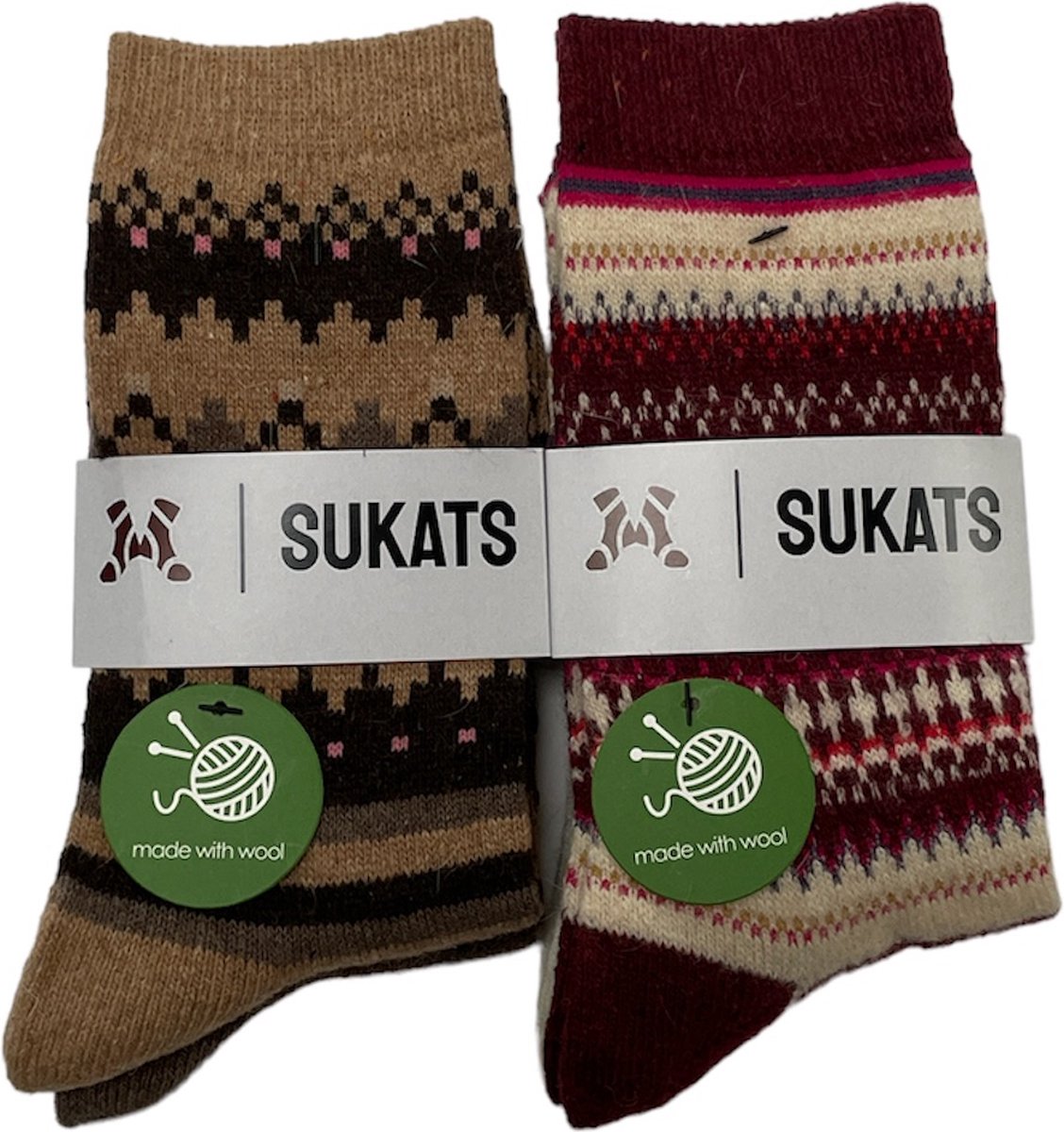 Sukats® Huissokken - Homesocks - 4 Paar - Maat 36-42 - One-Size - Kleurenmix - Beige/Grijs/Rood/Wit - Wol - Warm - Winter