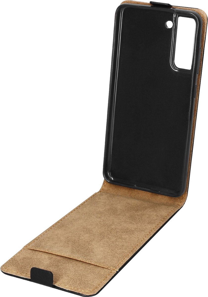 Geschikt voor Samsung S21 FE Vertical Flip Case met Kaarthouder Leer-Effect zwart