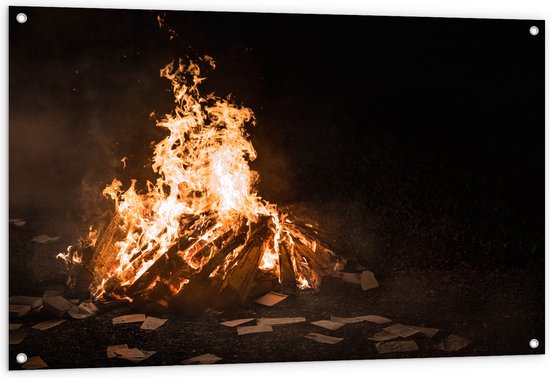 Tuinposter – Boeken Verbrand in Kampvuur - 120x80 cm Foto op Tuinposter (wanddecoratie voor buiten en binnen)