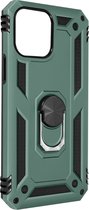 Geschikt voor Apple iPhone 13 Pro Max Hybrid Case Video Support Ring donker groen