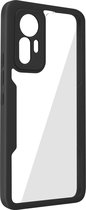 Integraal Hoesje Geschikt voor Xiaomi 12 Lite Achterkant plexiglas, Omtrek Zwart