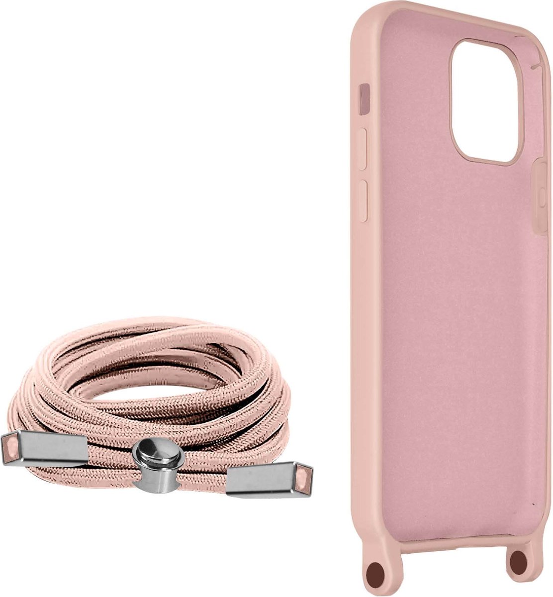 Geschikt voor Apple iPhone 12 Pro Max Koord Hoesje Semi-rigide Nekkoord 80cm roze
