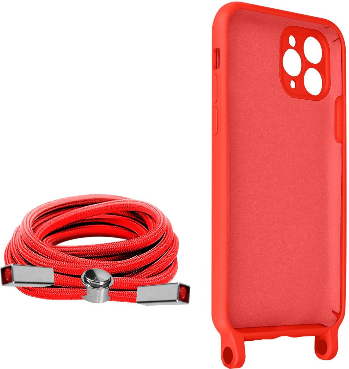 Geschikt voor Apple iPhone 11 Pro Max Koord Hoesje Semi-rigide Nekkoord 80cm rood