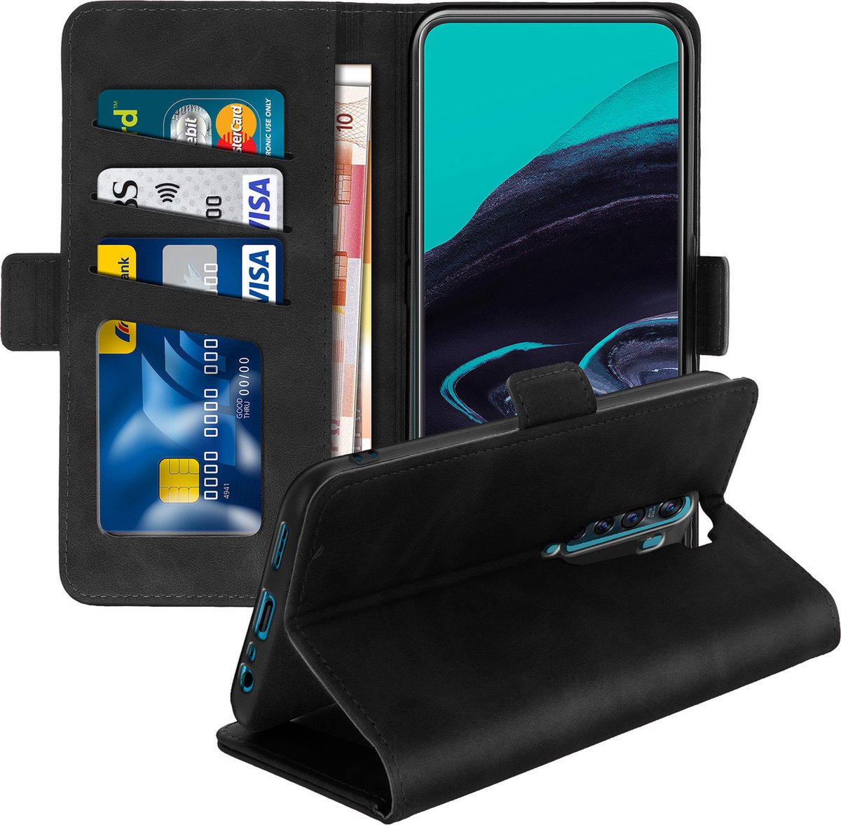 Geschikt voor Oppo Reno 2 Wallet Case Video-ondersteuningsfunctie zwart