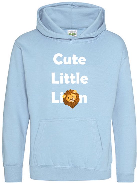Pixeline Hoodie Cute Little Leeuw sky blue 12-13 jaar - Leeuw - Pixeline - Trui - Stoer - Dier - Kinderkleding - Hoodie - Dierenprint - Animal - Kleding