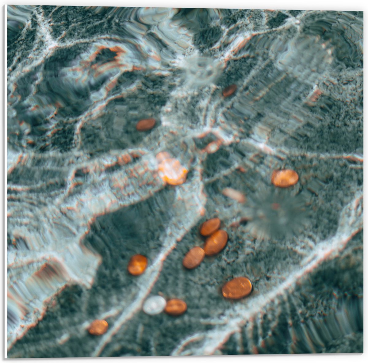 PVC Schuimplaat- Kleingeld op Bodem van Fontein - 50x50 cm Foto op PVC Schuimplaat