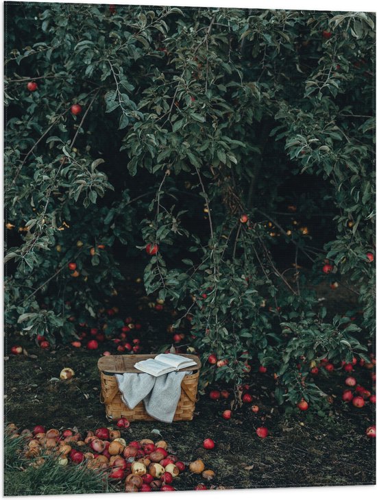 WallClassics - Vlag - Mandje voor Appels Plukken - 60x80 cm Foto op Polyester Vlag