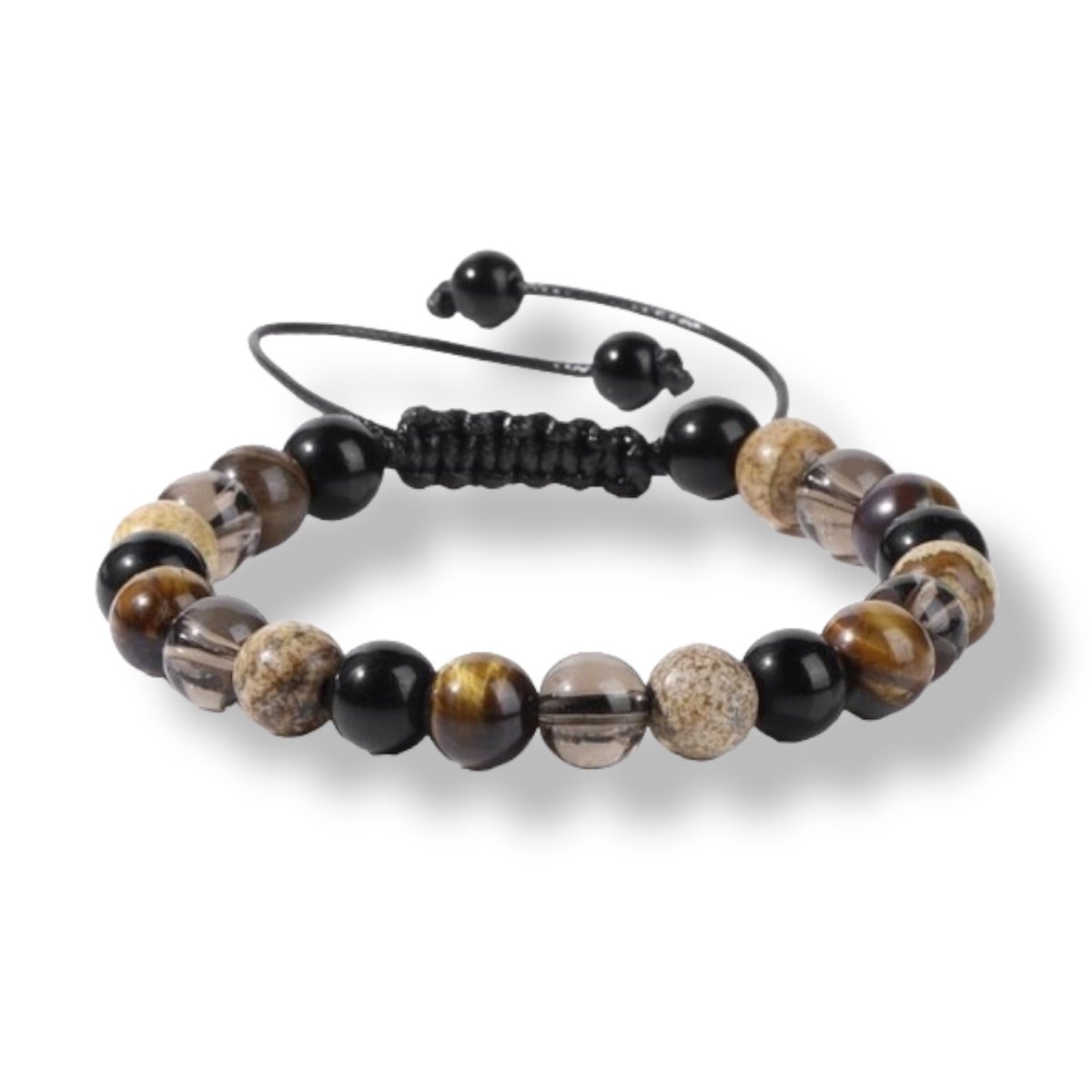 Armband 8 mm natuursteen - verstelbaar 17 tot circa 22 cm - diverse kleuren bruin en zwart