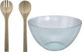Excellent Houseware Slakom/Serveerschaal en bamboe slabestek - Kunststof - D25 cm