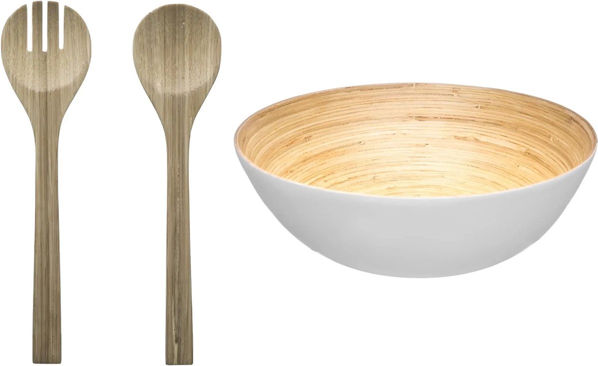 Secret de Gourmet Slakom/serveerschaal en slacouvert - Bamboe - D30 cm