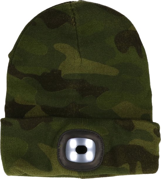 Benson Beanie Wintermuts - met LED lamp - camouflage - groen - warme muts met licht