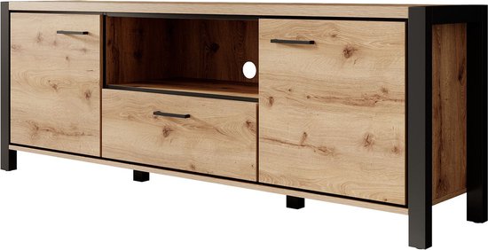 Meubella - Meuble TV Acapulco - Chêne - Zwart - 180 cm