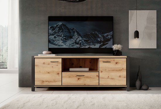 Meubella - Meuble TV Acapulco - Chêne - Zwart - 180 cm