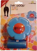 Mr. poop Flower power - Poep opruimhouder BLAUW - met 2 rollen - Bag dispenser - hond