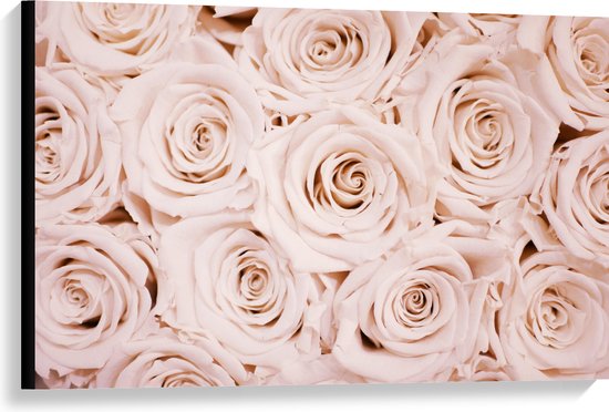 WallClassics - Canvas - Close-up van Lichtgekleurd Rozenboeket - 90x60 cm Foto op Canvas Schilderij (Wanddecoratie op Canvas)