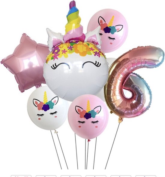 Unicorn Ballonnen Set - 6 Jaar - Kinder Verjaardag - Thema Feest Unicorn - Eenhorn Kinderfeestje - Feestversiering / Verjaardag Ballonnen - Eenhoorn / Paarden - Meisjes Versiering - Roze Ballonnen Verjaardag - Witte ballonnen - Helium