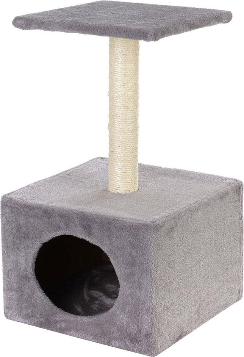 Krabpaal - met kattenmand - 34x34x60 cm - grijs