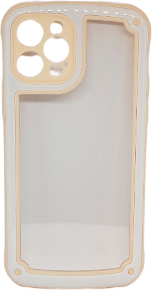 GreenBasket - Luxe Back Cover geschikt voor de iPhone 12 - Beige - Anti-shock - Twee kleurig - Designer Style - Telefoonhoes