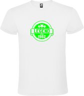 Wit T-Shirt met “Legend sinds 1982 “ Afbeelding Neon Groen Size L
