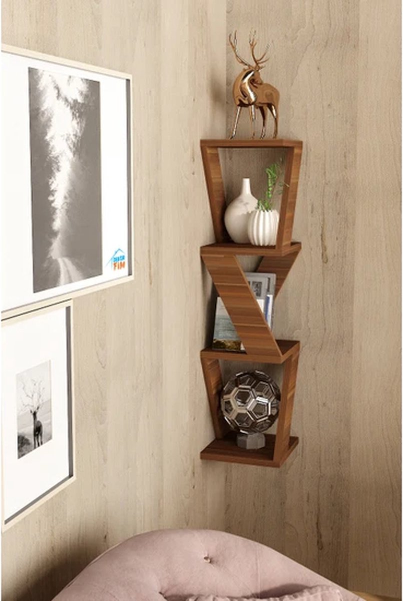 Dekorfim - Defne Corner Shelf - Decorative Shelf - Corner Bookcase - 85 x 22cm - Okkernoot
