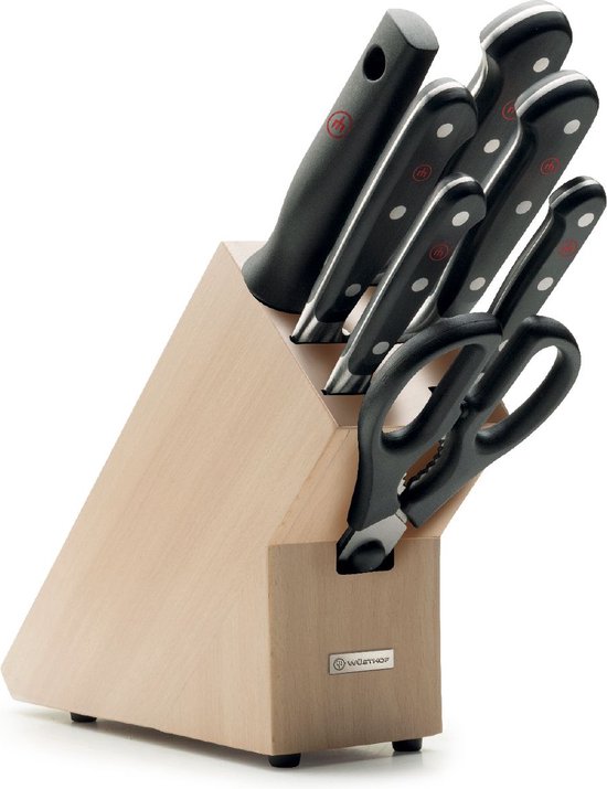 Wüsthof messenblok met 8 delig keukengerei, inclusief schaar, met houten blok.