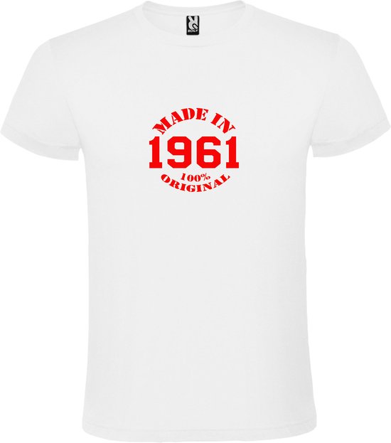 Wit T-Shirt met “Made in 1961 / 100% Original “ Afbeelding Rood Size XS