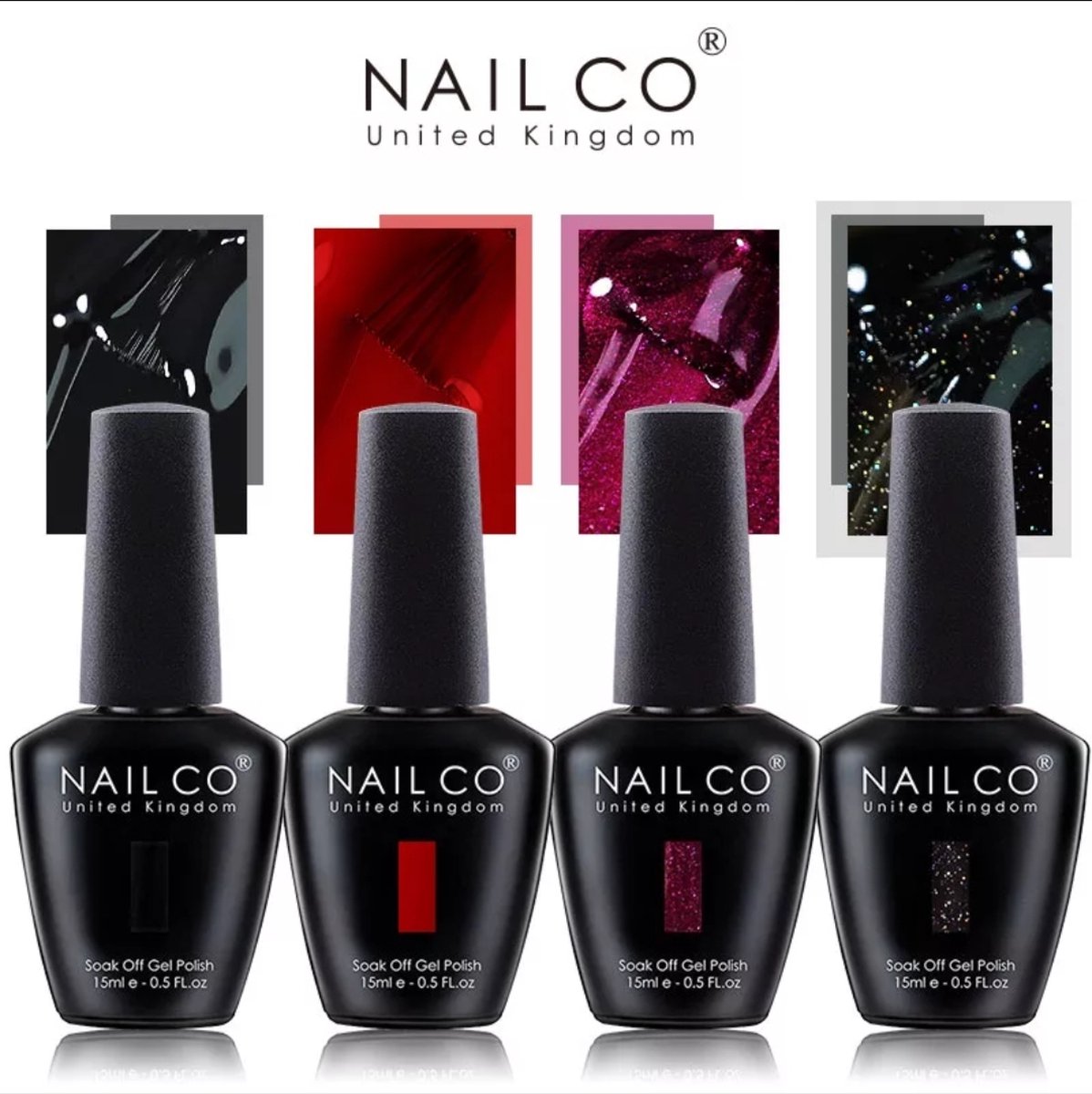Gellak - nagellak - set - metallic - glitter - magenta - roze - base coat - top coat - gel nail polish