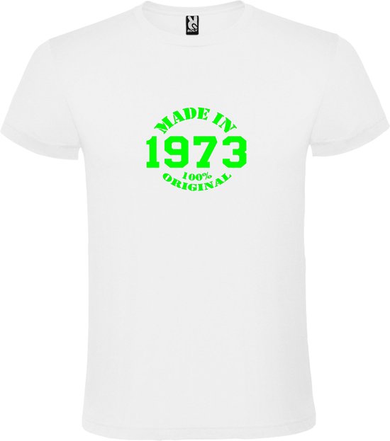 Wit T-Shirt met “Made in 1973 / 100% Original “ Afbeelding