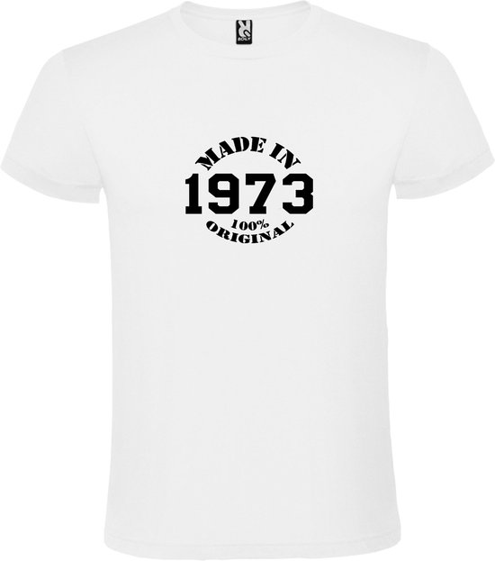 Wit T-Shirt met “Made in 1973 / 100% Original “ Afbeelding Zwart Size XXXL