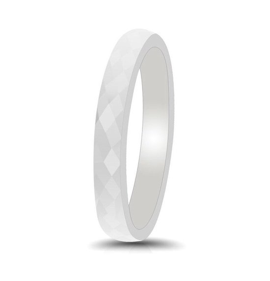 Witte ring keramisch - Hamerslag glanzende structuur Mauro Vinci Unisex ringen - met geschenkverpakking - maat 11