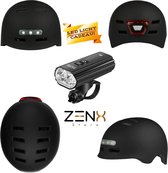 Fietshelm met verlichting: De 2 in 1 bundel van Zenxstore met een profesional bike front light en Warning light helmet