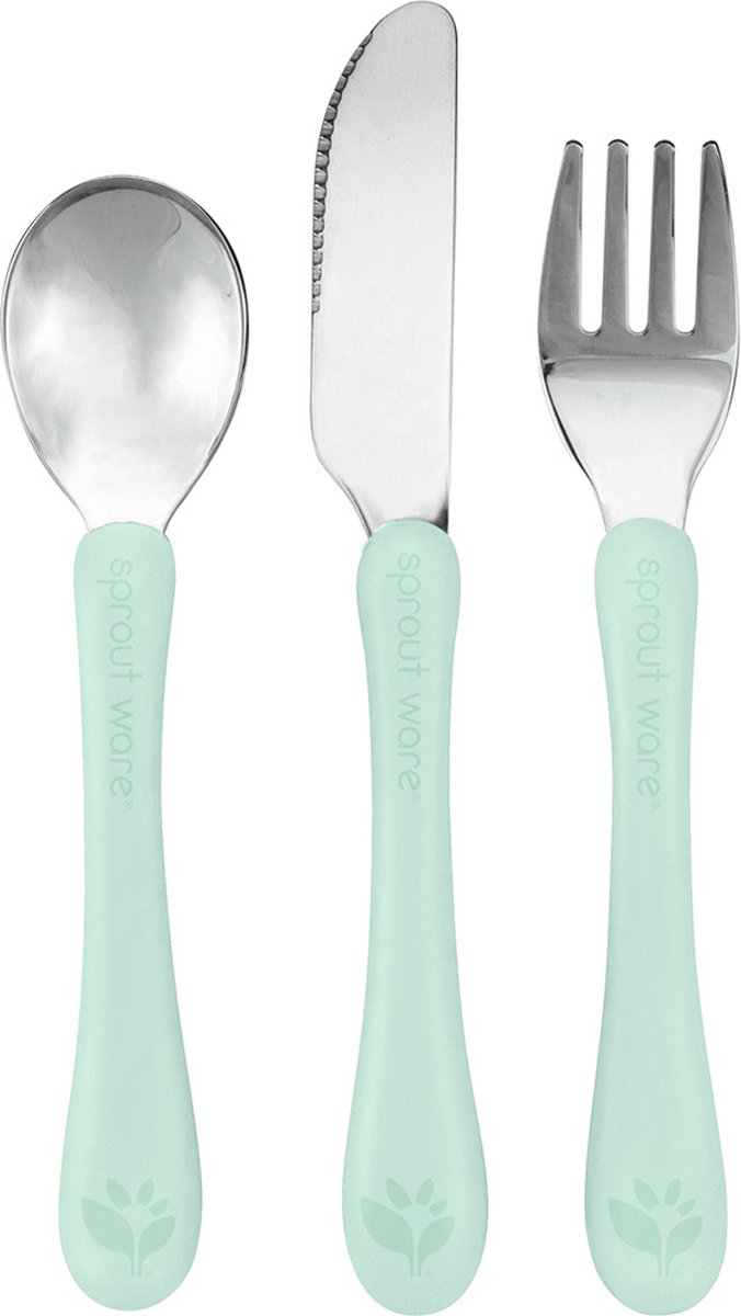 Green Sprouts - Stainless Steel and Sprout Ware® Kids’ Cutlery | Kinder Bestek (3-delig) Lepel, Mes en Vork, RVS en Plant-Plastic - Sage