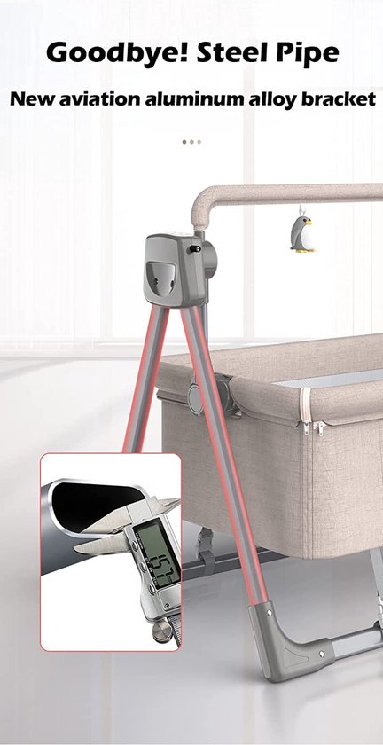 Lit Bébé Berceau Convertible Pliable Avec Bluetooth, Balancement Automatique, Télécommande - Gris