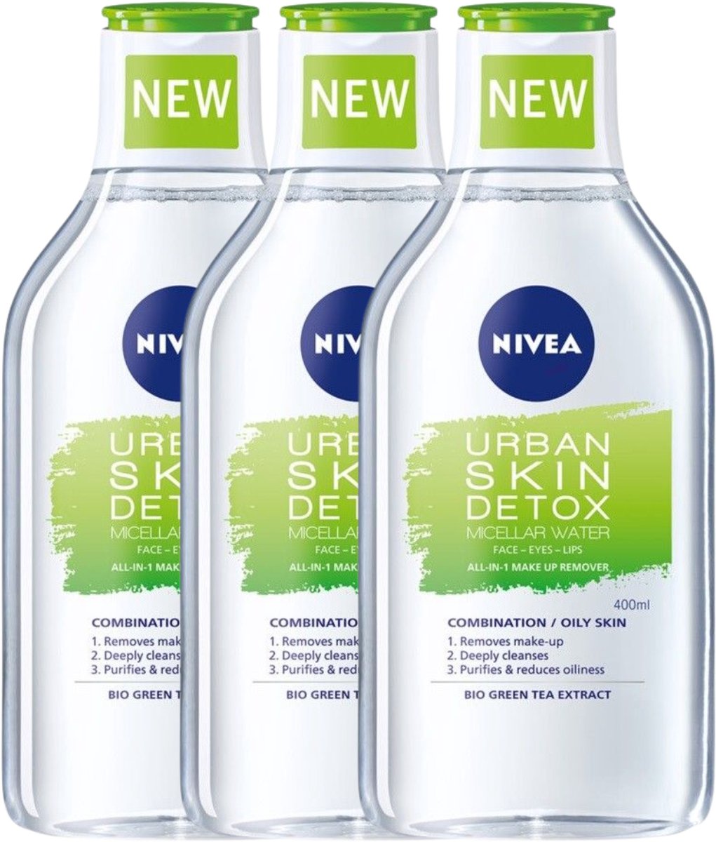 Nivea Miccellair Skin Urban Skin Detox Make-Up Reinigingswater Voor Vette Huid - Groene Thee - Voordeelbundel - 3 x 400 ml