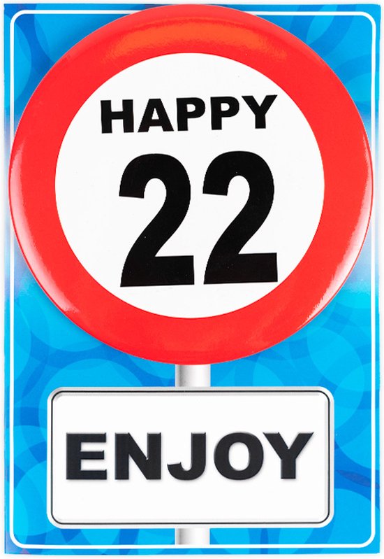 Happy age kaart 22 jaar ( wenskaart met Button)