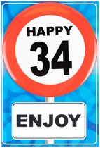 Happy age kaart 34 jaar (wenskaart met button)