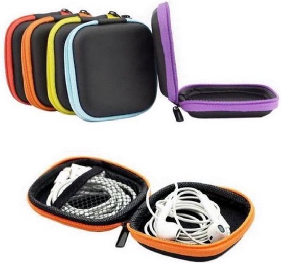 Foto: Oortjes opberg hoesje voor earphnes i case voor in ear koptelefoon i oortyejs case headphone organizer opbergcase laadkabels i zwart oranje