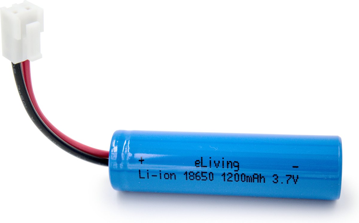 18650 3,7V Batterij met kabel en connector. Zonder protectie, 1200mAh.