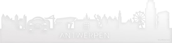 Skyline Antwerpen Wit Glanzend - 80 cm - Woondecoratie - Wanddecoratie - Meer steden beschikbaar - Woonkamer idee - City Art - Steden kunst - Cadeau voor hem - Cadeau voor haar - Jubileum - Trouwerij - WoodWideCities