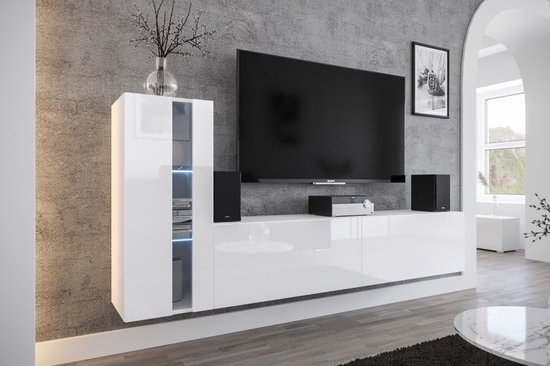 Meuble TV - Concept 45 - 45/ HG/W/2-1B - Led - Presse-étoupe blanc - 219 cm