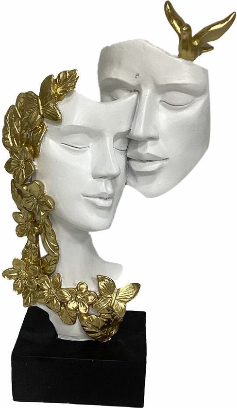 Decoratieve figuren DKD Home Decor Gouden Wit Hars Koppel (15,5 x 8 x 28 cm)
