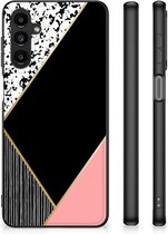 TPU Silicone Hoesje Geschikt voor Samsung Galaxy A14 5G Telefoonhoesje met Zwarte rand Black Pink Shapes