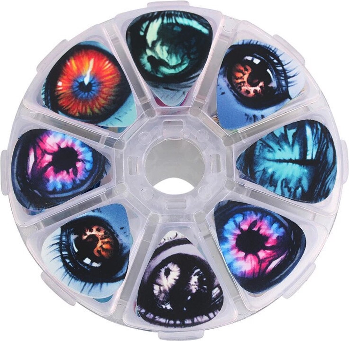 50 Stuks Plectrums – Ogen – Diktes .46mm, .71mm, 1.0mm – Plectrum voor alle soorten Gitaren