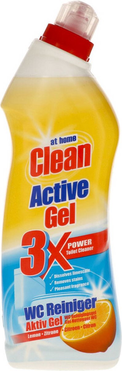 1 x At Home - Clean - Active Gel - Toiletreiniger - Lemon - Extra Krachtig - 750 ml - Toiletreiniger - Kalk Verwijderen - Toilet Reinigen - Lemon Geur - Hygiëne Toilet