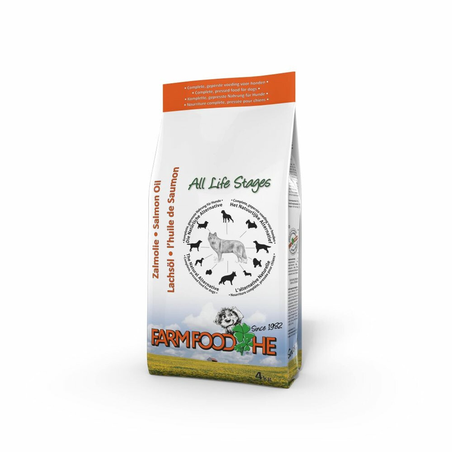 4x Farm Food HE Hondenvoer met Zalmolie 4 kg