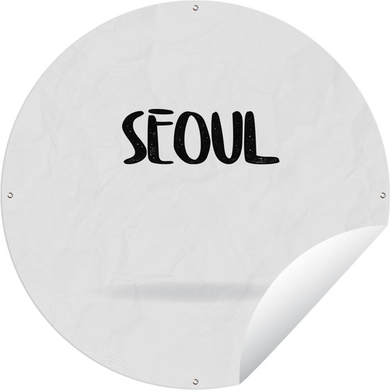 Tuincirkel Zwart-wit illustratie van Seoul in letters - 150x150 cm - Ronde Tuinposter - Buiten