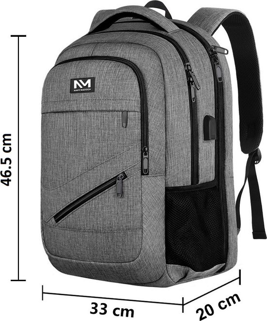 Navy Madden Rugzak met USB Oplaadpoort 17,3 inch Grijs Luxe Laptop ...