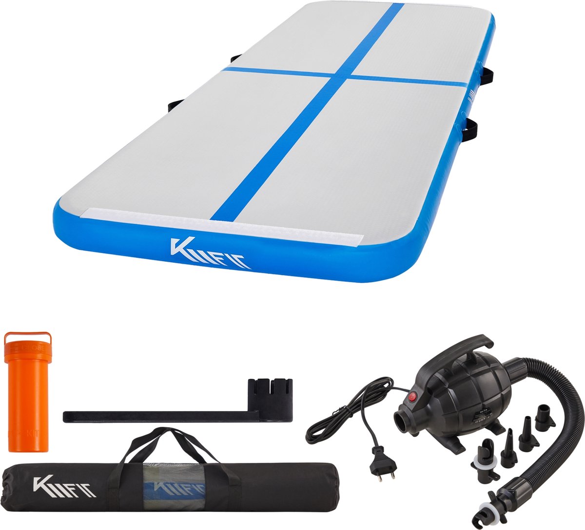 KM-Fit Airtrack - Turnmat - 3 m - Gymnastiekmat Opvouwbaar - Incl. elektrische pomp & patch kit - Mintgroen